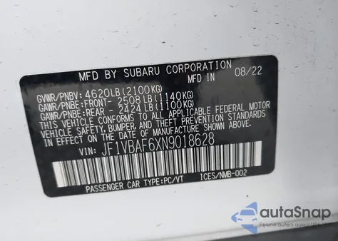 2022 Subaru Wrx Premium из США, поврежденный, VIN JF1VBAF6XN9018628